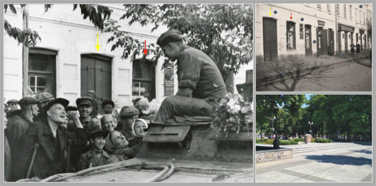 Мешканці спілкуються з солдатом, 1941 рік, фото №3565