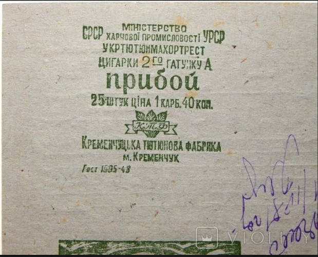 Етикетка (розгортка) цигарок «Прибой»